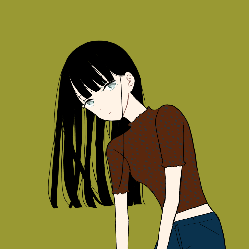 レオパード柄トップス/黒髪ロングの女の子|イラスト素材