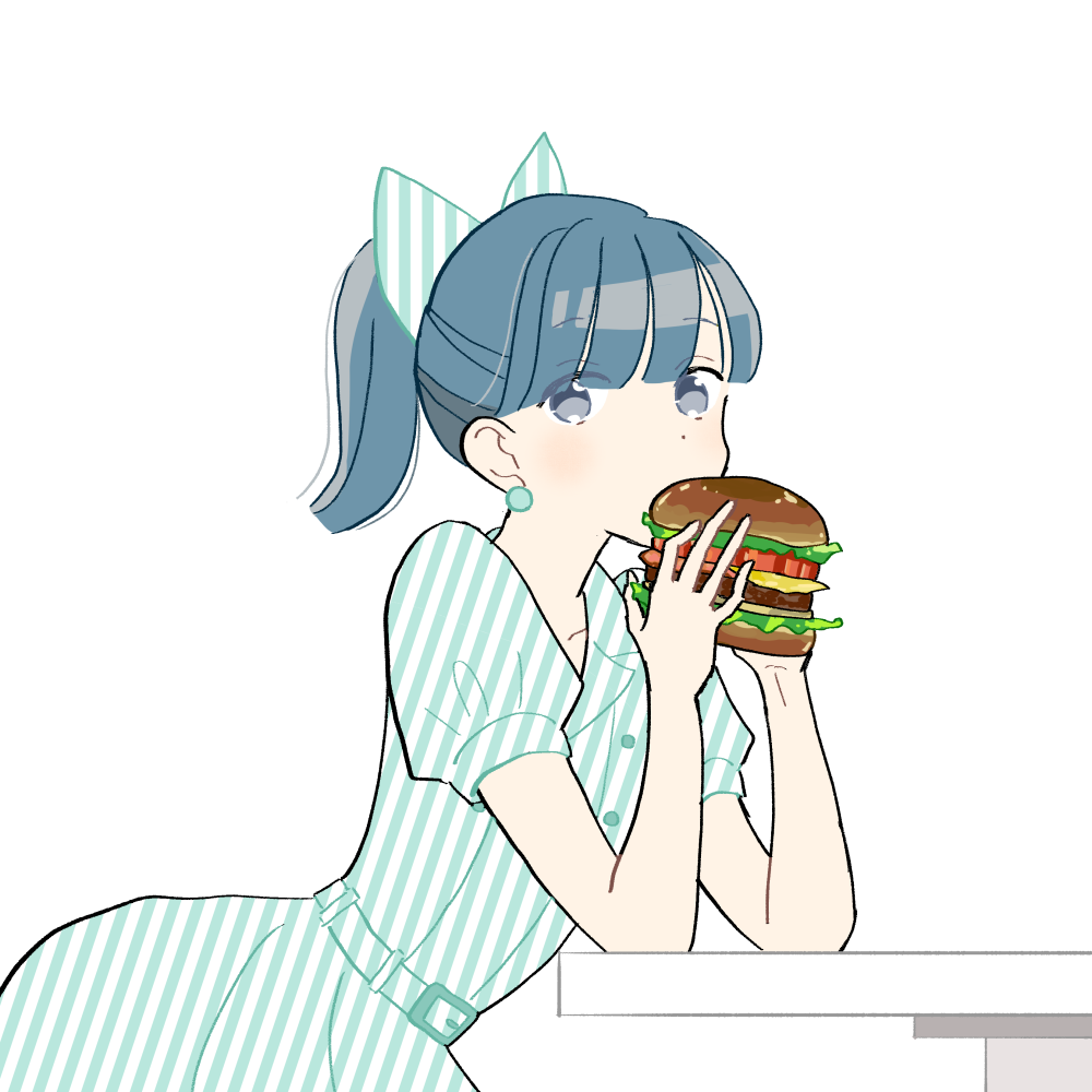 ハンバーガーを食べる女の子|イラスト素材