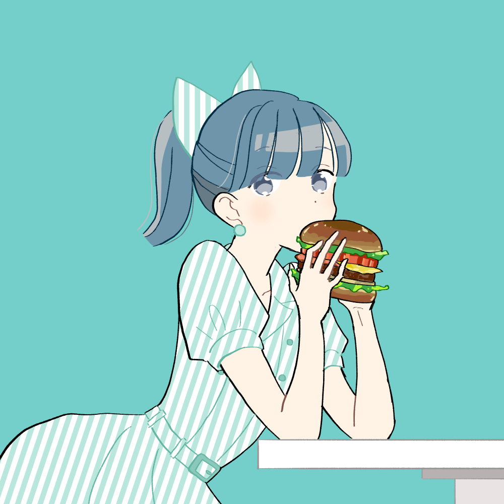 ハンバーガーを食べる女の子|イラスト素材
