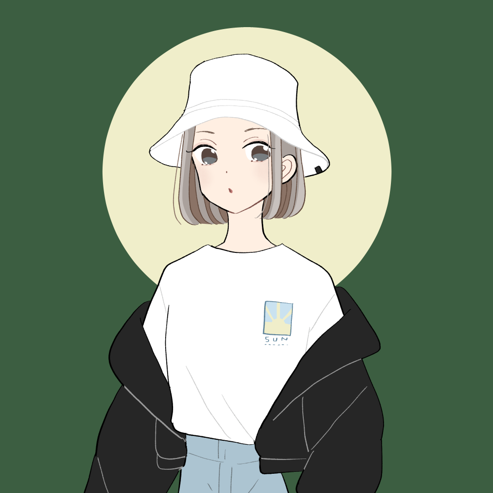 バケツハット/オーバーサイズジャケットコーデの女の子|イラスト素材