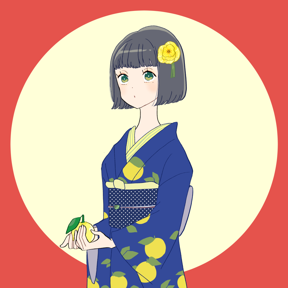 柚/レトロ着物の女の子|イラスト素材
