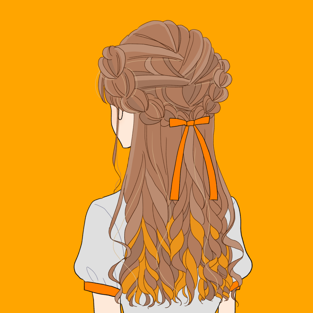 【カラーバリエーション有】量産型風推し色ヘアアレンジの女の子のイラスト素材