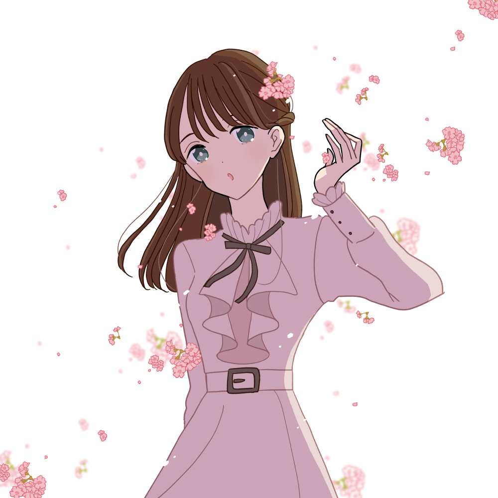 桜吹雪の中のワンピーススタイルの女の子のイラスト素材