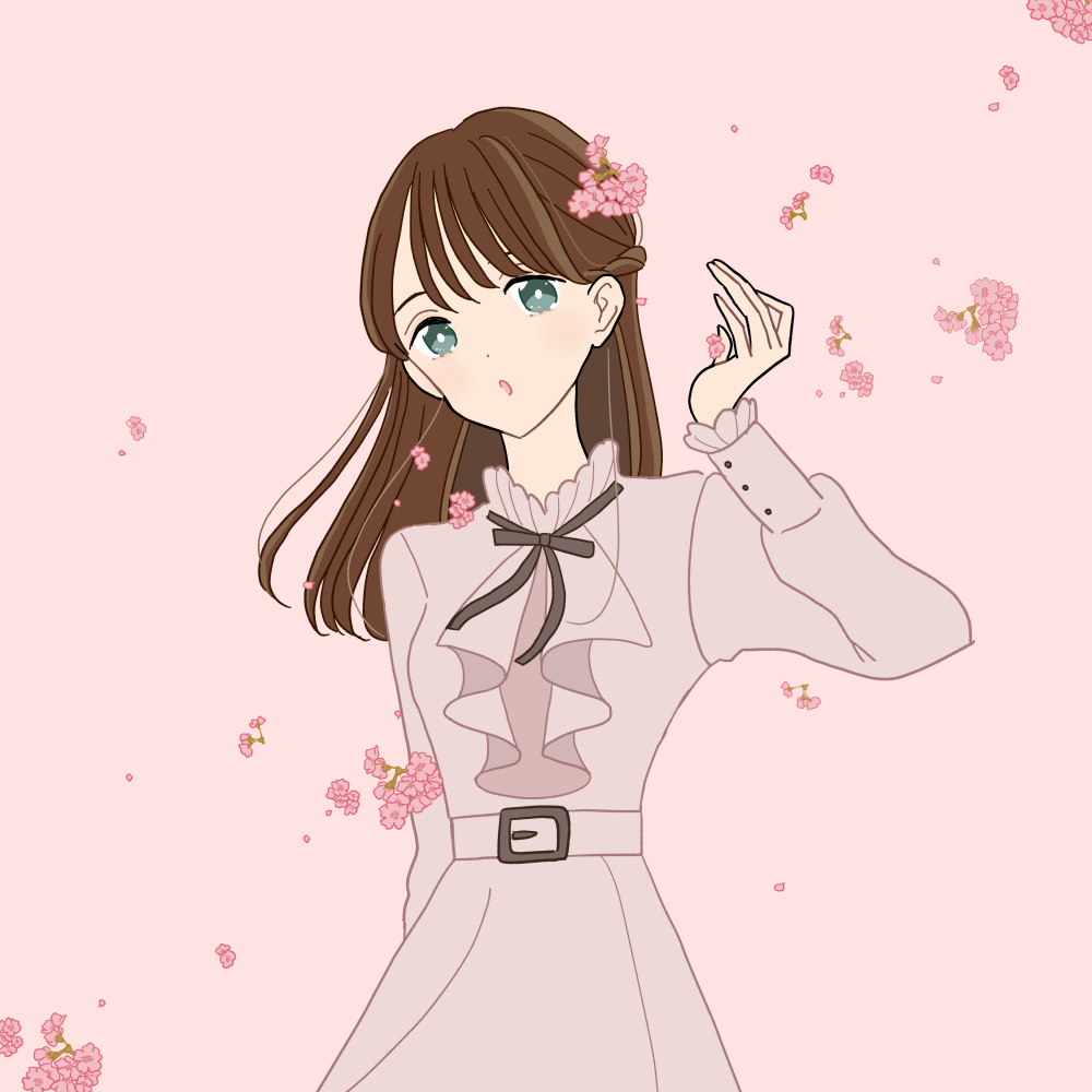 桜吹雪の中のワンピーススタイルの女の子のイラスト素材
