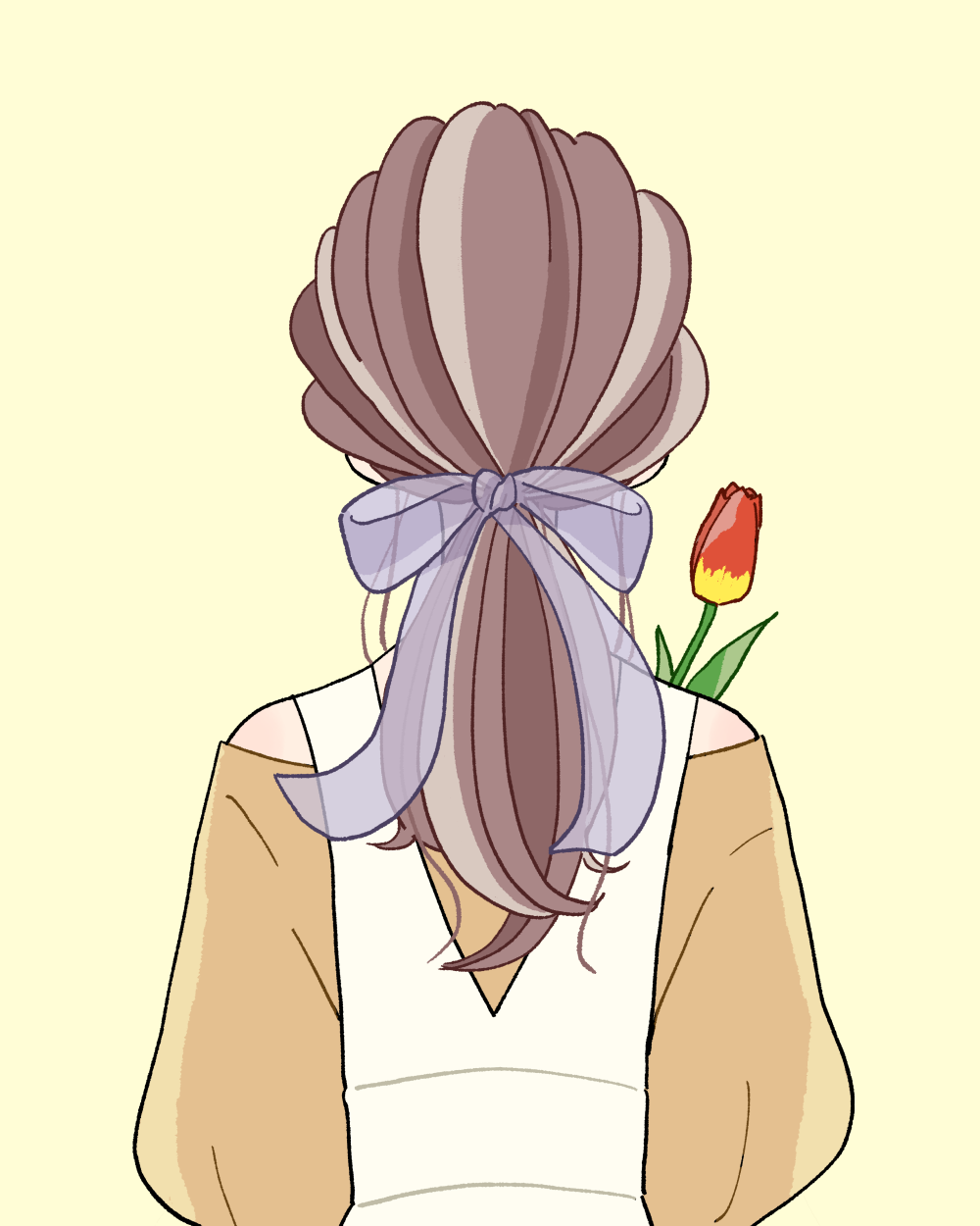 Free illustration of a tulips and big ribbon girl